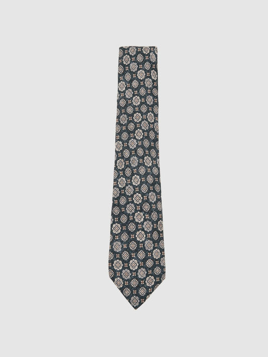Silk Medallion Print Tie in Indigo Melange Men | Reiss