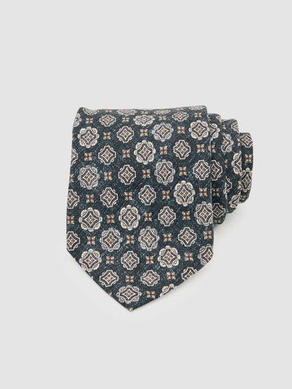 Silk Medallion Print Tie in Indigo Melange Men | Reiss