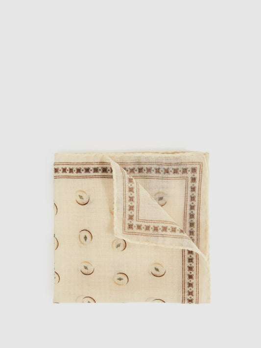Wool Motif Print Pocket Square in Off White Men | Reiss