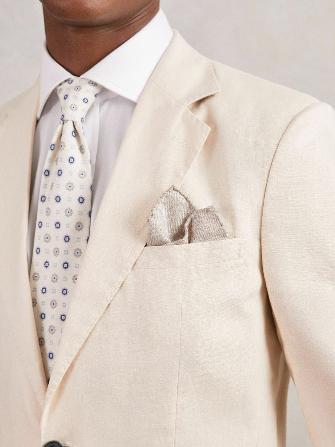 Wool Silk Textured Pocket Square in Oatmeal Men | Reiss