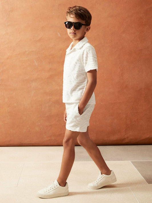 3-9 yrs SmileyWorld Wave Texture Shorts in White Children & Baby | Reiss