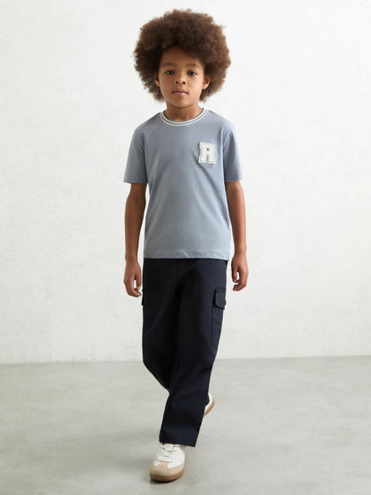 3-9 yrs Cotton Letter Patch T-Shirt in Airforce Blue Children & Baby | Reiss