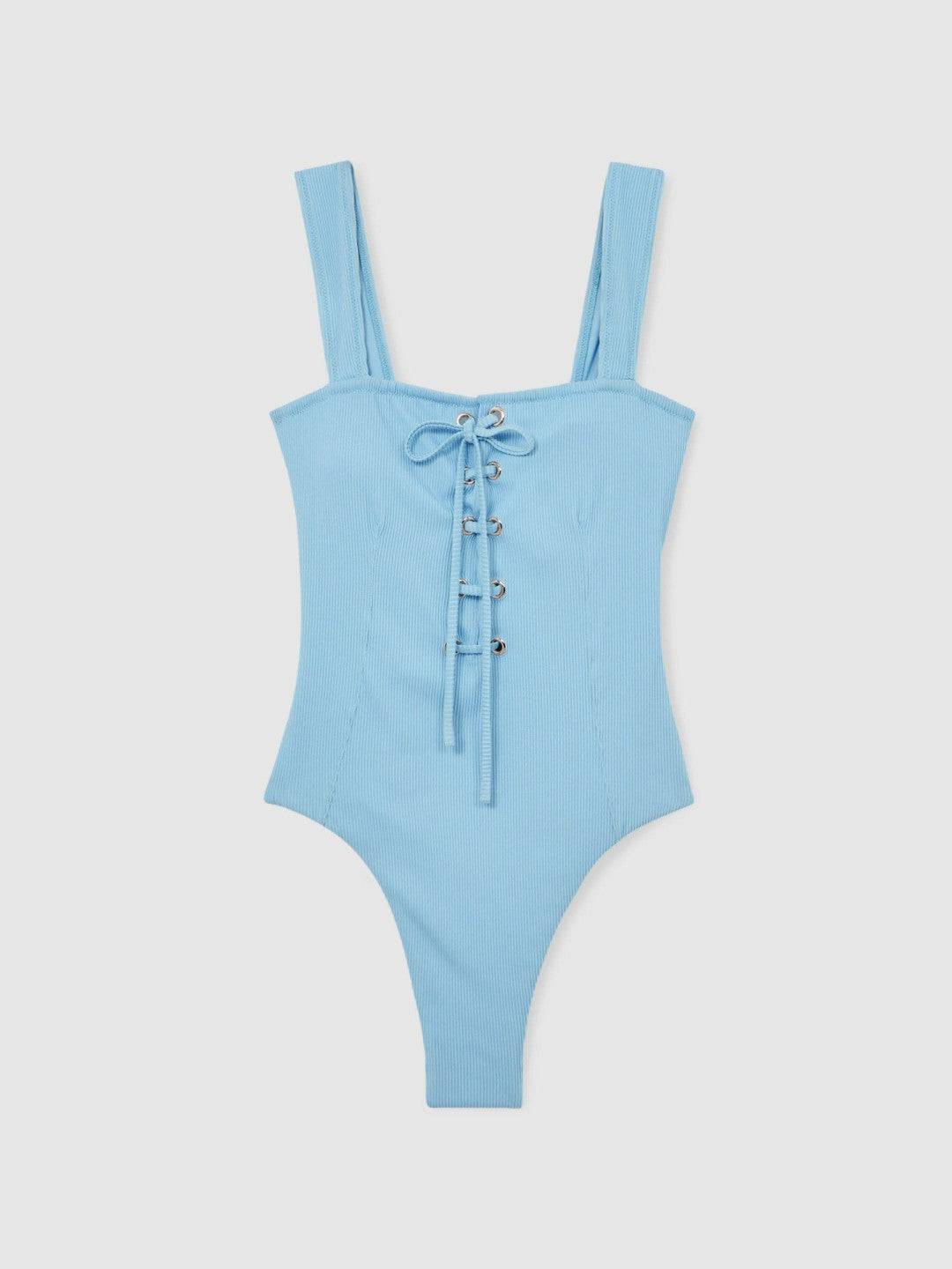 Ribbed Lace-Up Swimsuit in Blue Women | Reiss