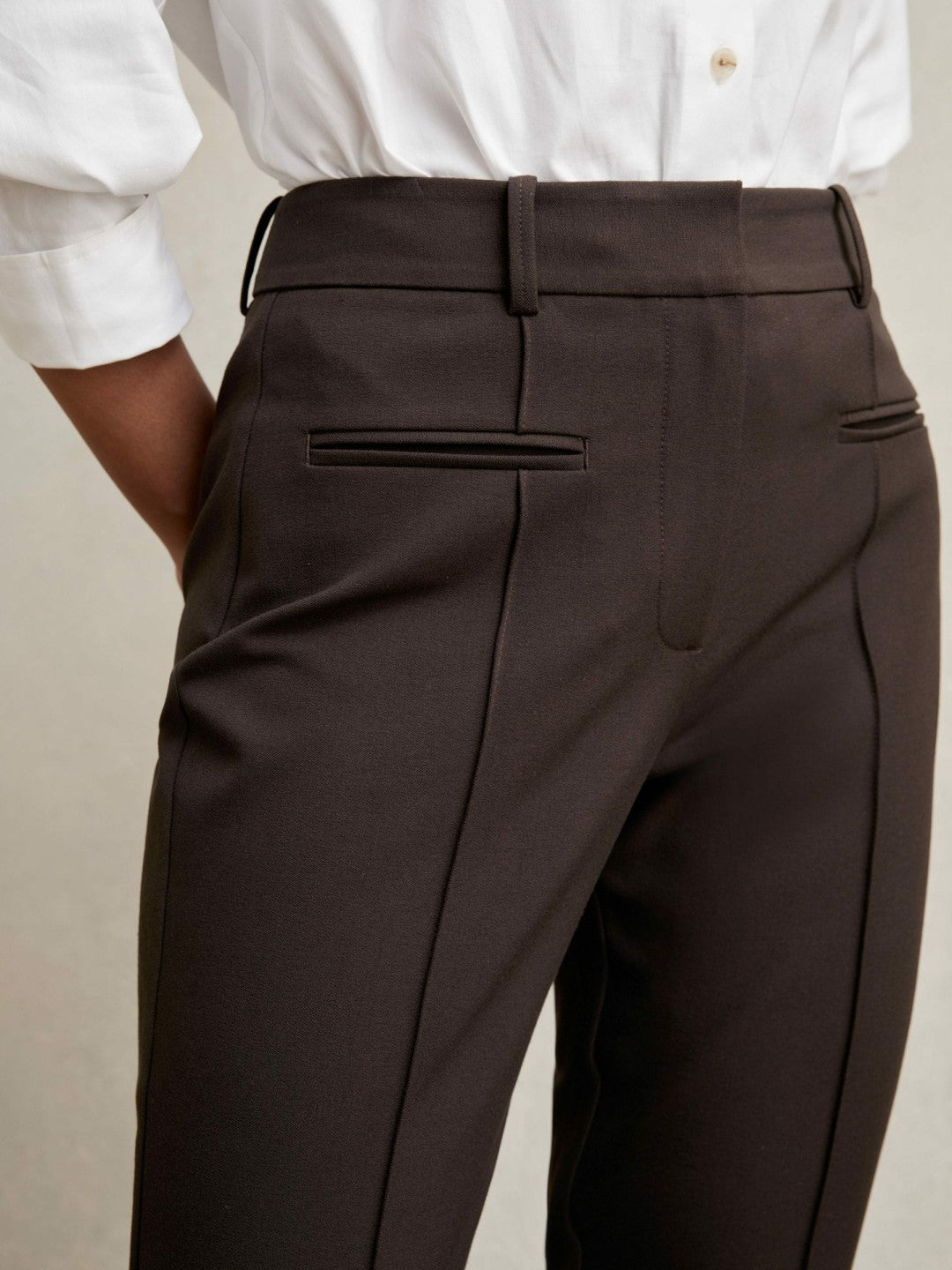 Petite Pintuck Tapered Trousers in Chocolate Brown Women | Reiss