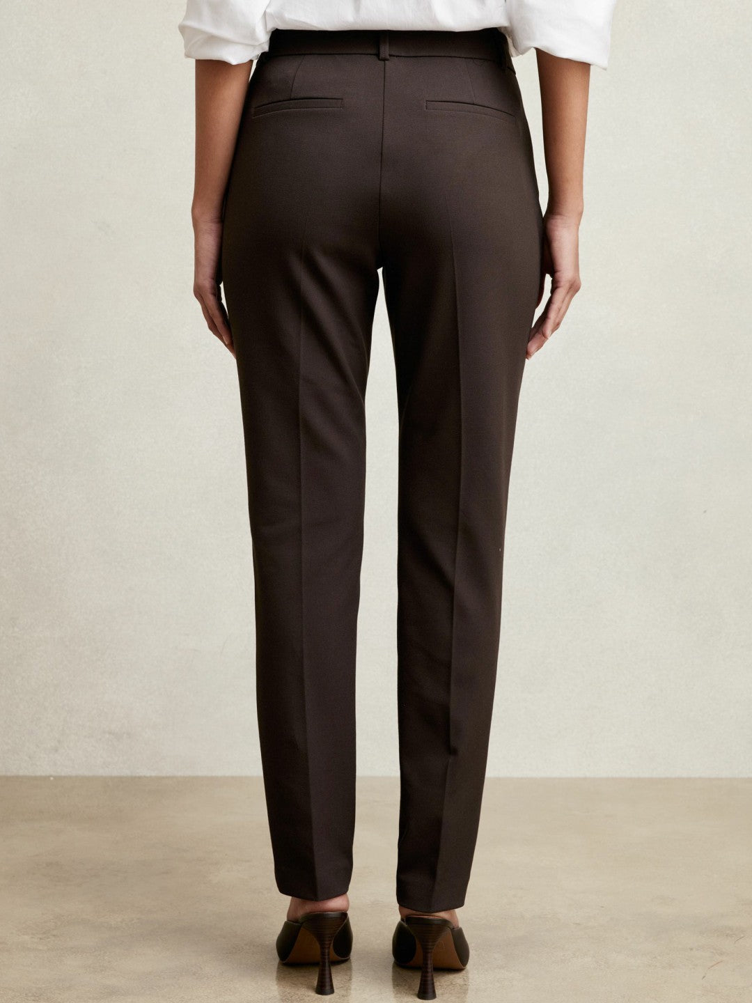Petite Pintuck Tapered Trousers in Chocolate Brown Women | Reiss