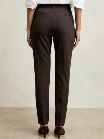 Petite Pintuck Tapered Trousers in Chocolate Brown Women | Reiss