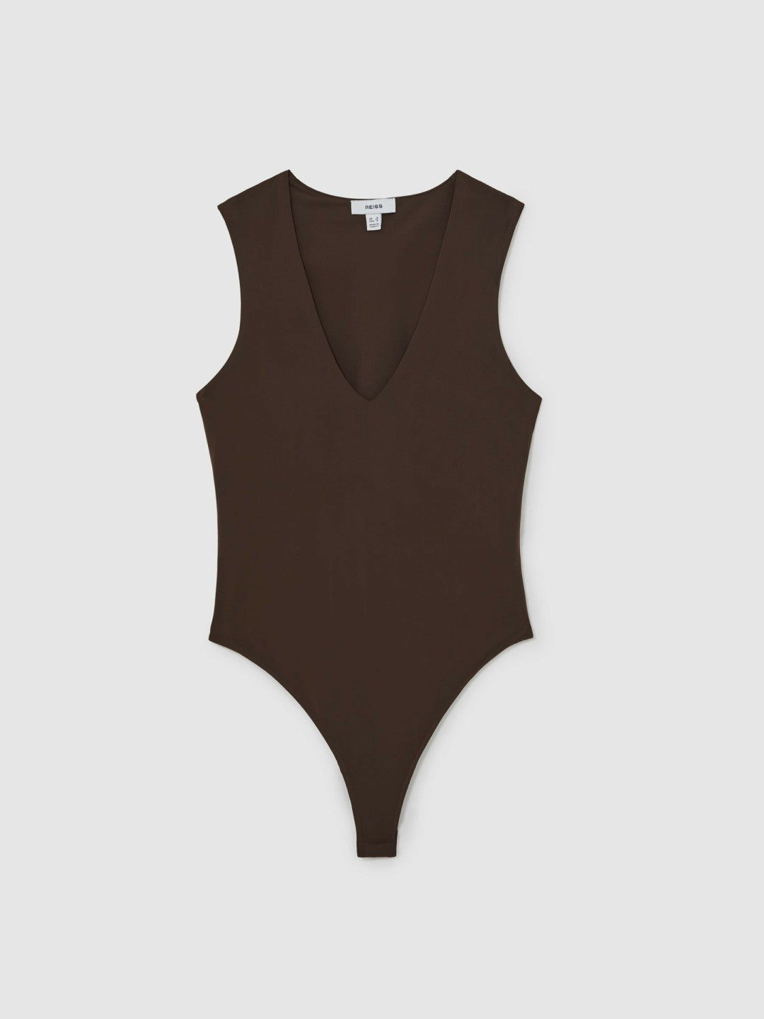 V-Neck Sleeveless Bodysuit in Chocolate Brown Women | Reiss