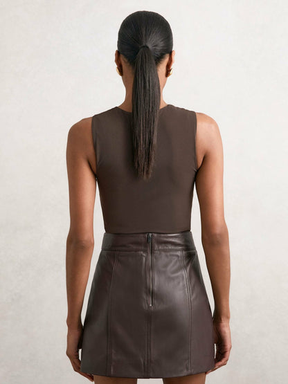 V-Neck Sleeveless Bodysuit in Chocolate Brown Women | Reiss