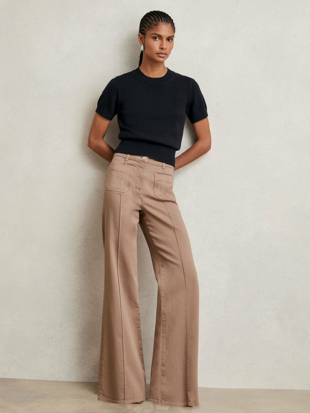 Cotton And Wool Crew-Neck Top in Navy Women | Reiss