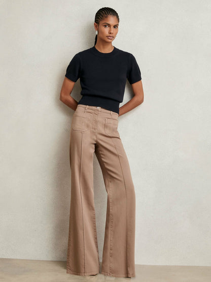 Cotton And Wool Crew-Neck Top in Navy Women | Reiss
