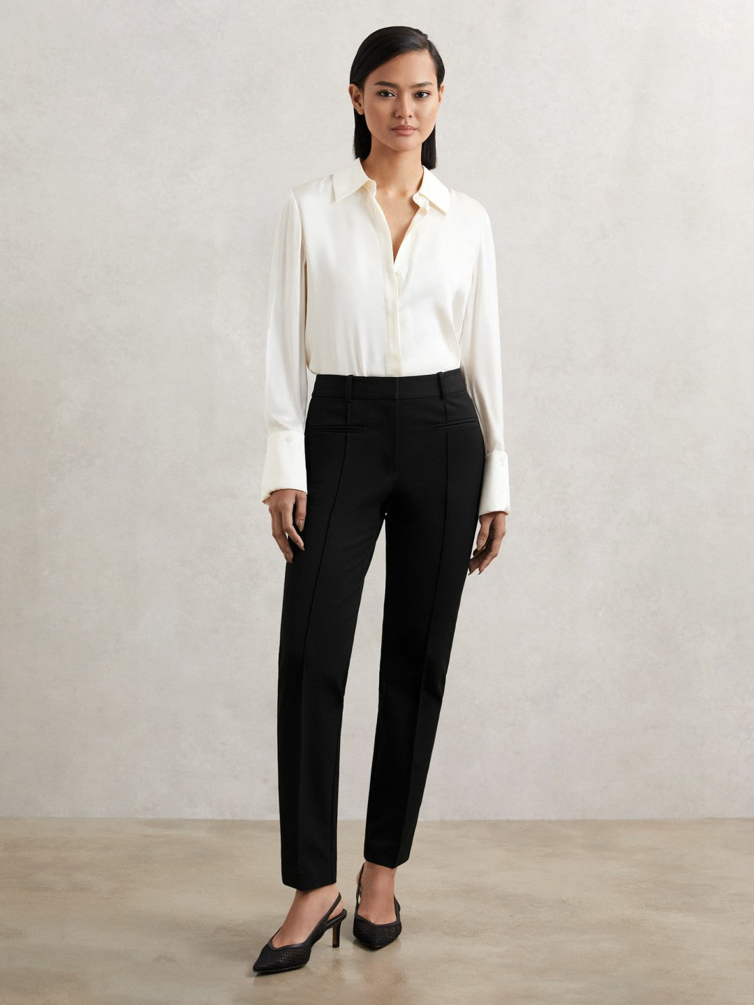 Pintuck Tapered Trousers in Black Women | Reiss