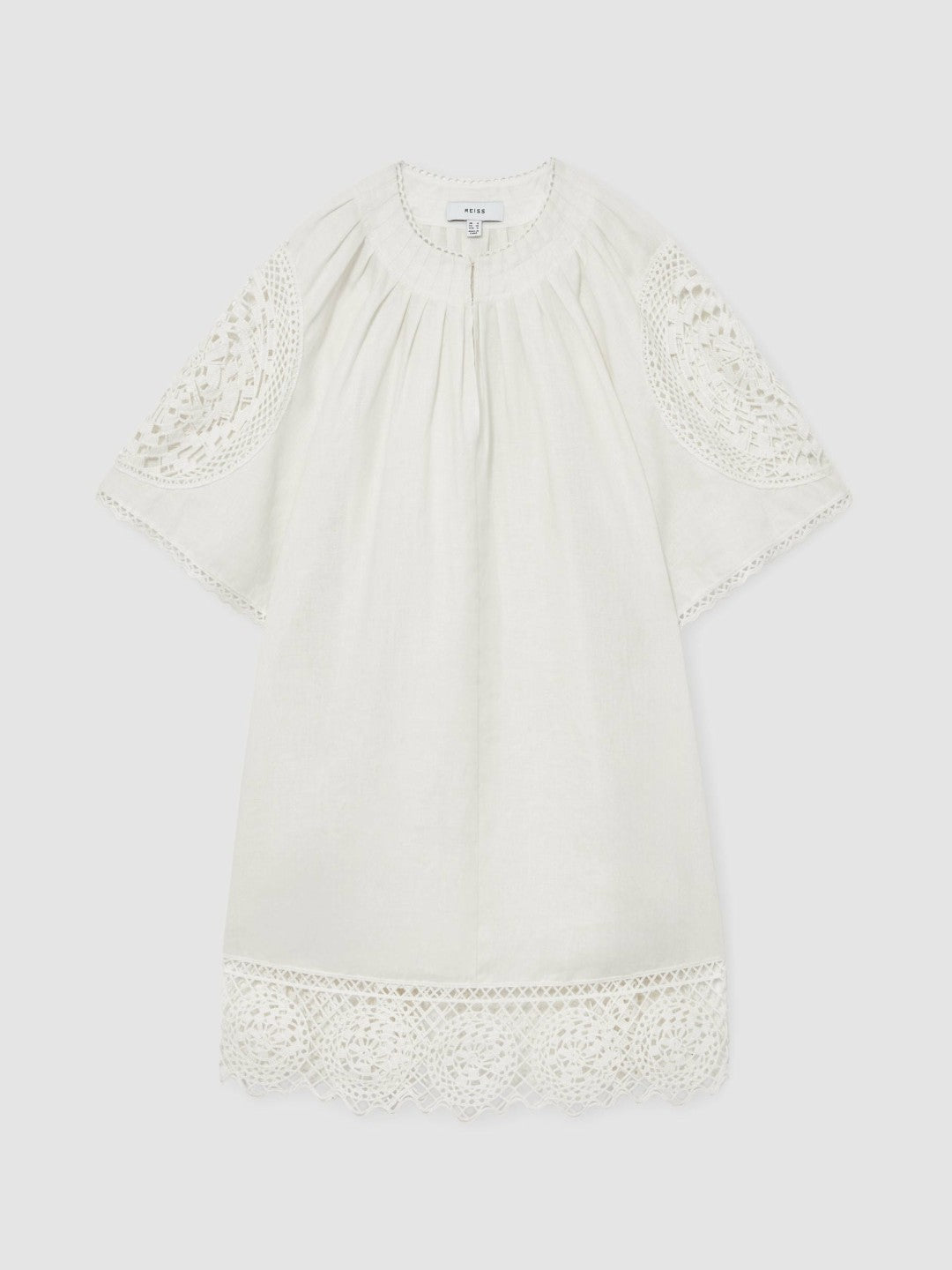 Linen Embroidered Shift Dress in Ivory Women | Reiss