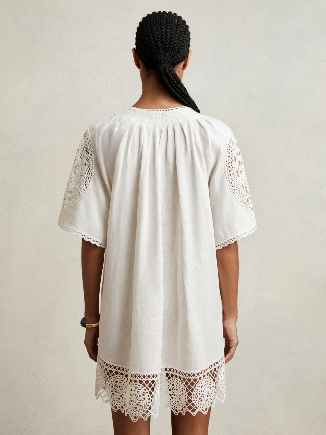 Linen Embroidered Shift Dress in Ivory Women | Reiss