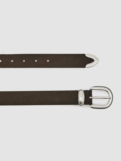 Suede Western-Style Belt in Dark Brown Men | Reiss
