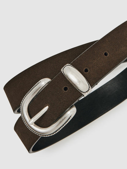 Suede Western-Style Belt in Dark Brown Men | Reiss