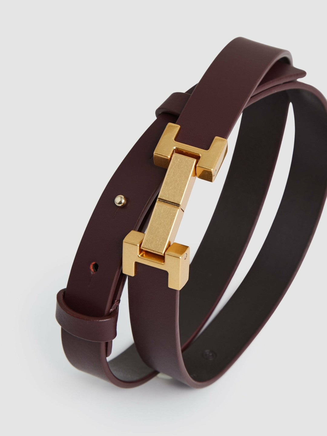 Leather Square Hinge Belt in Burgundy Women | Reiss