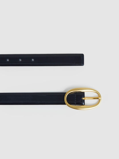 Patent Leather Oval Buckle Belt in Navy Women | Reiss