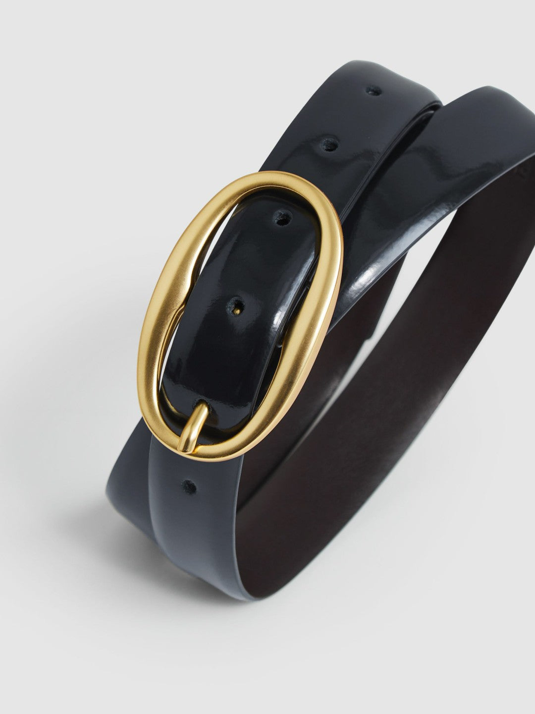 Patent Leather Oval Buckle Belt in Navy Women | Reiss