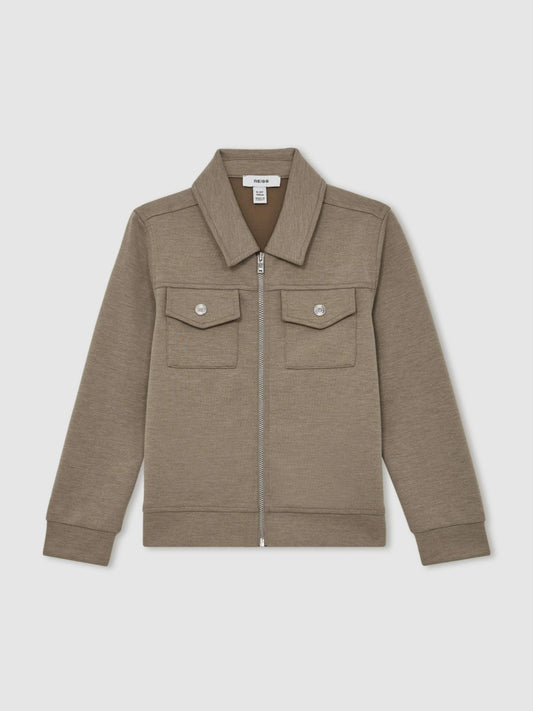 13-14 yrs Interlock Zip-Through Overshirt in Taupe Brown Children & Baby | Reiss