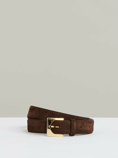 Suede Square Buckle Belt in Chocolate Women | Reiss