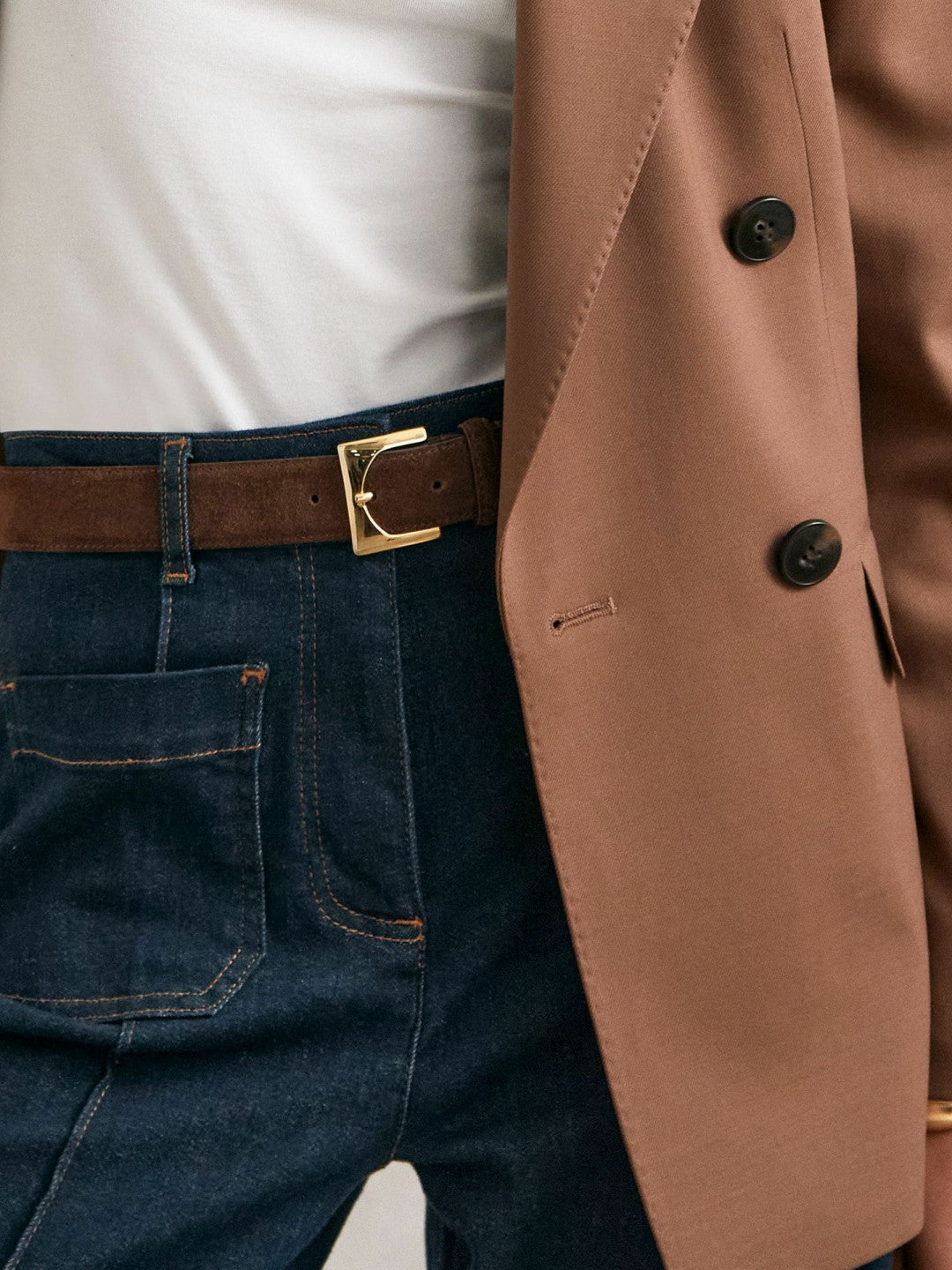 Suede Square Buckle Belt in Chocolate Women | Reiss