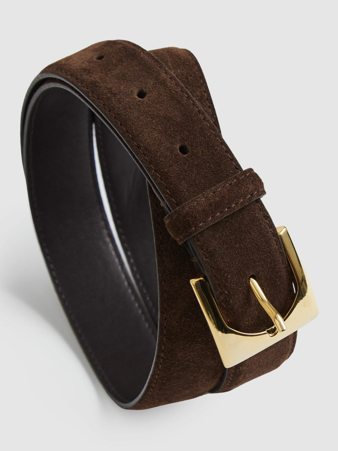 Suede Square Buckle Belt in Chocolate Women | Reiss