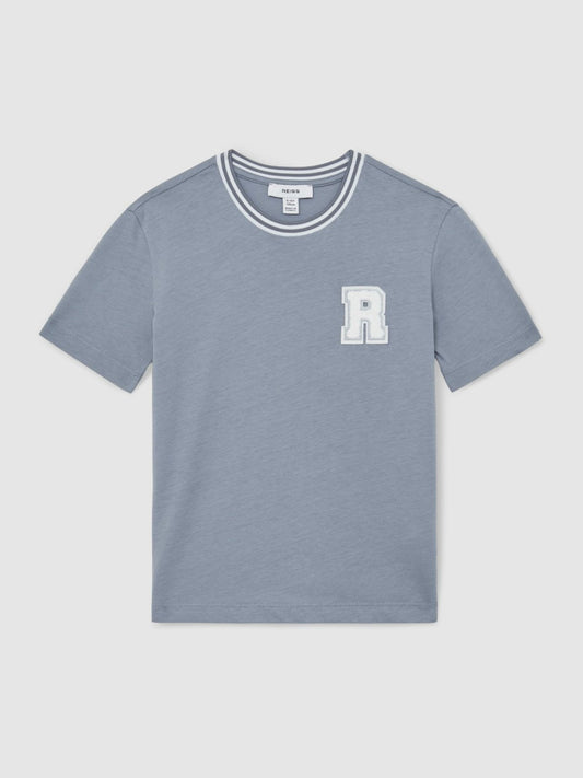 13-14 yrs Cotton Letter Patch T-Shirt in Airforce Blue Children & Baby | Reiss