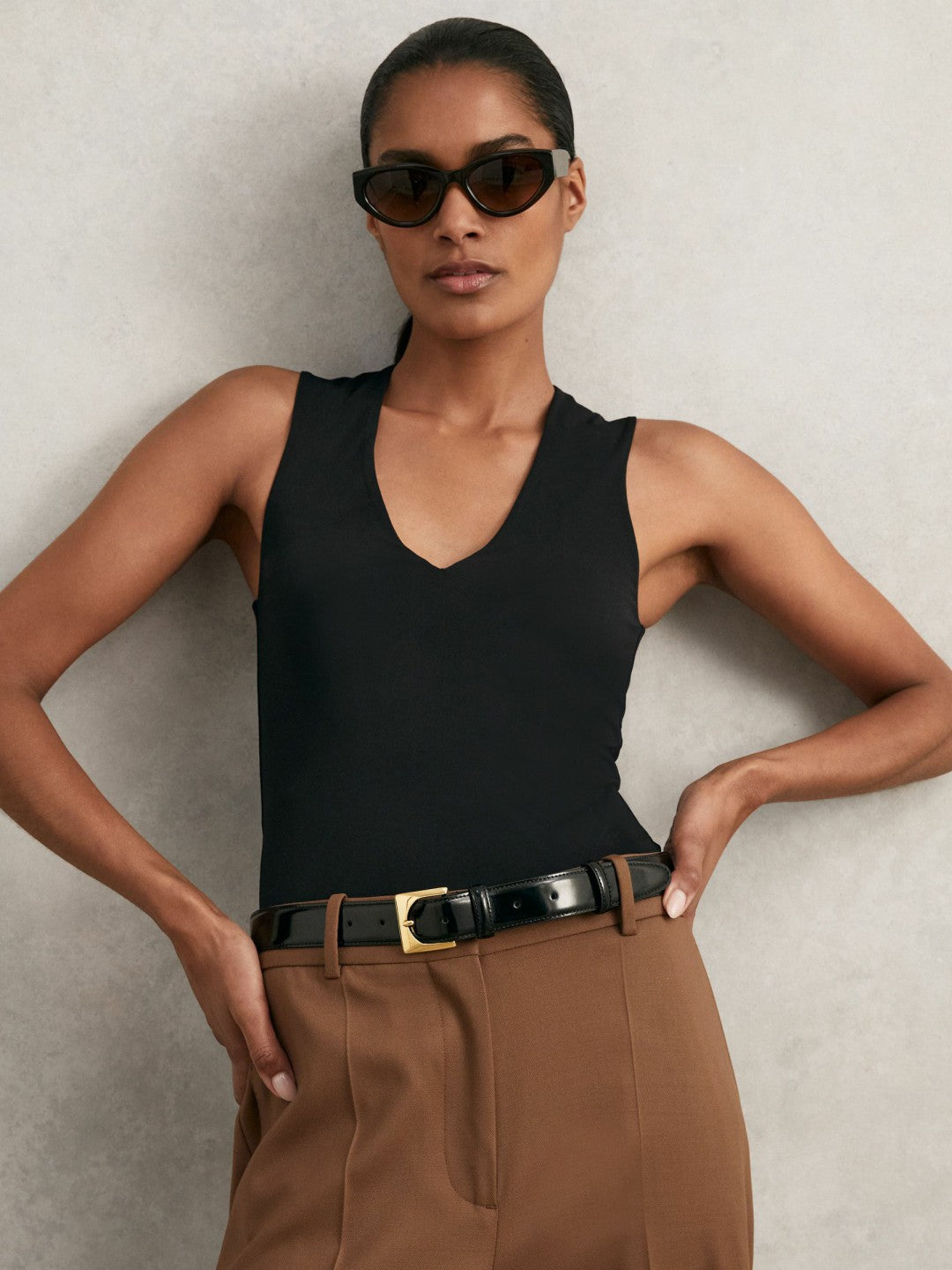 Suede Square Buckle Belt in Black Women | Reiss