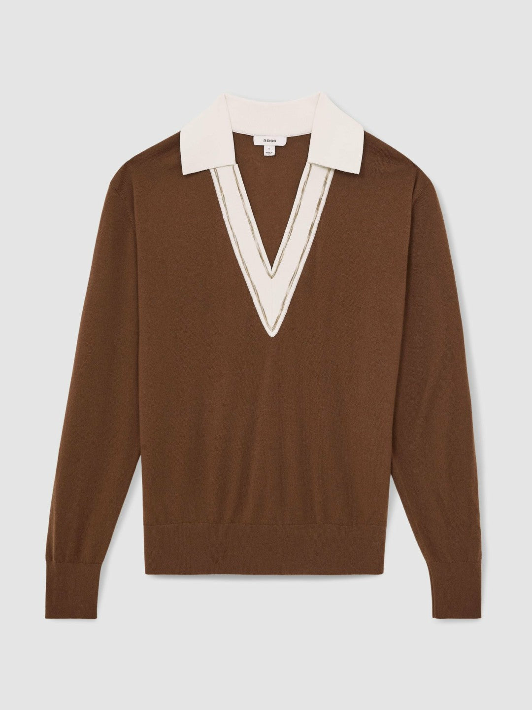 Wool Collared Cricket Jumper in Chocolate Brown/Ivory Women | Reiss