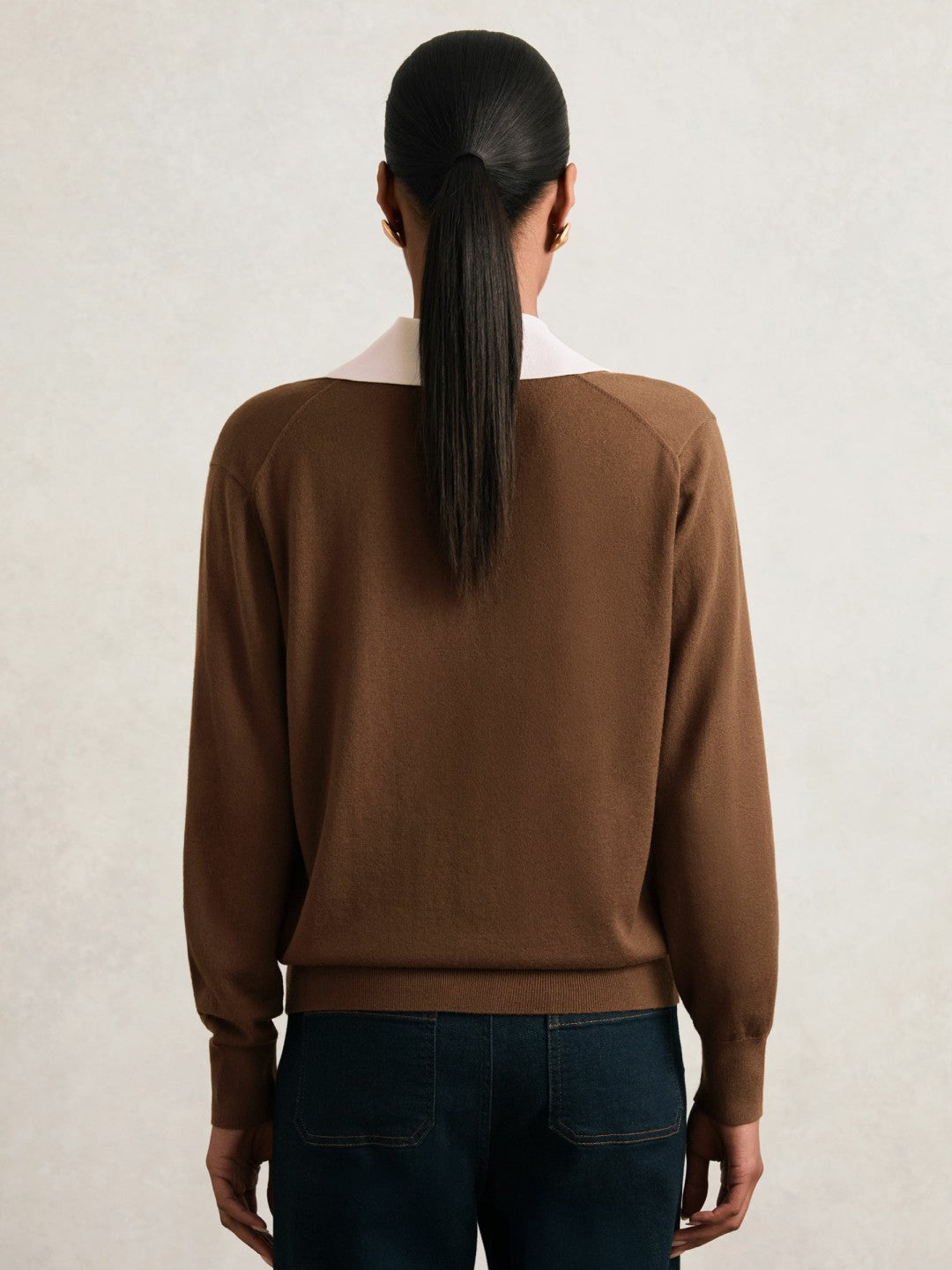 Wool Collared Cricket Jumper in Chocolate Brown/Ivory Women | Reiss