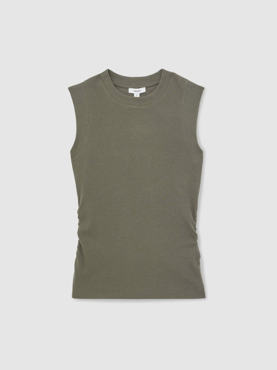 Ribbed Ruched Waist Vest in Khaki Green Women | Reiss