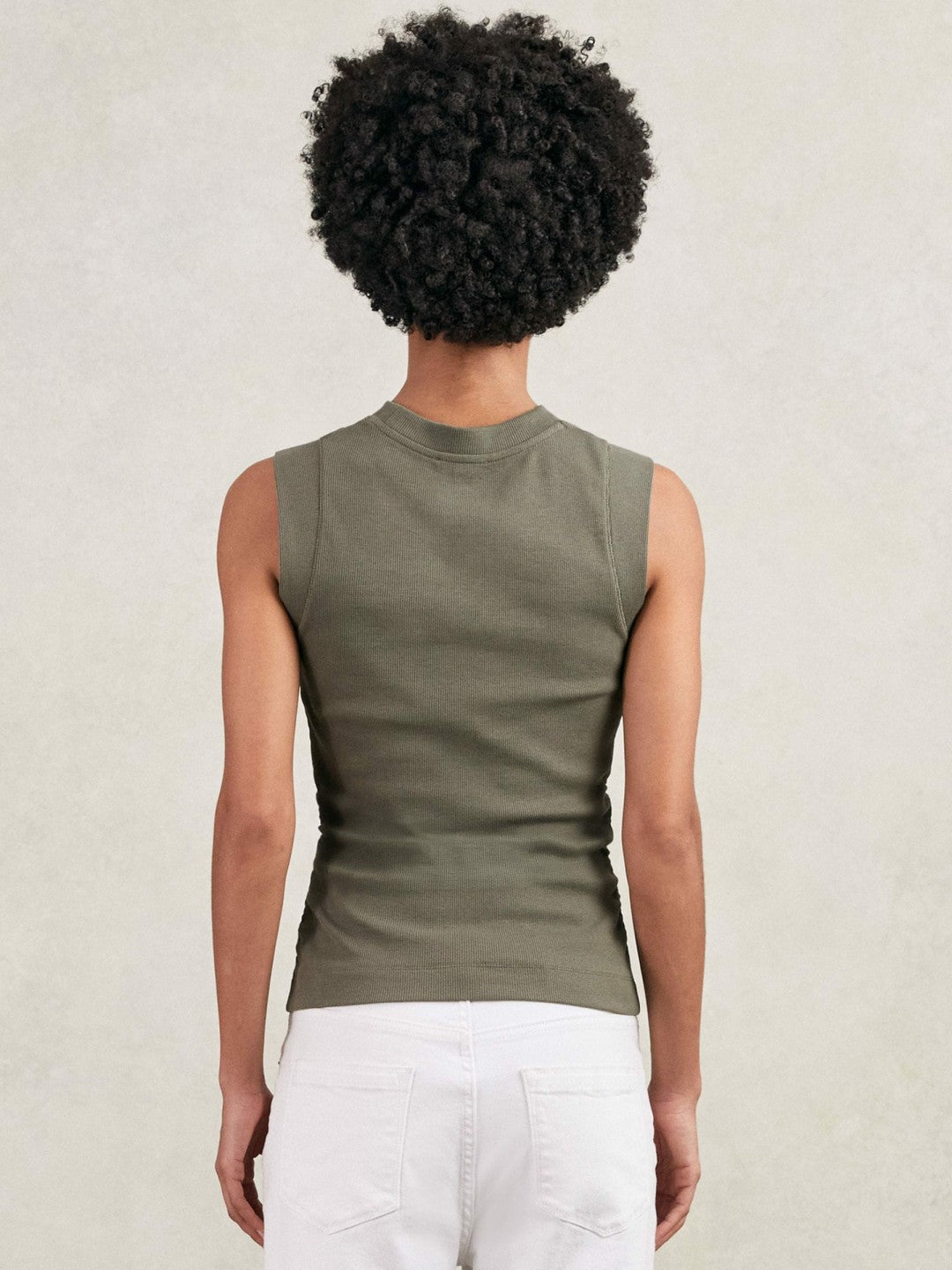 Ribbed Ruched Waist Vest in Khaki Green Women | Reiss