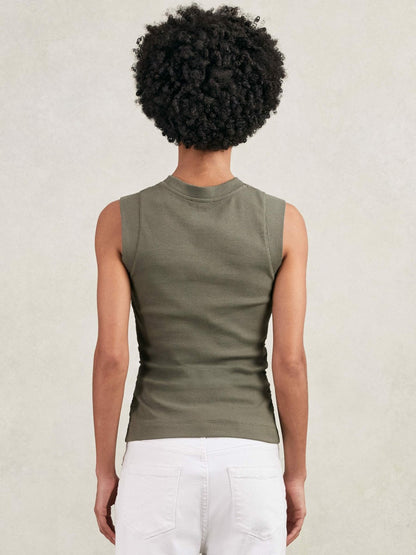Ribbed Ruched Waist Vest in Khaki Green Women | Reiss