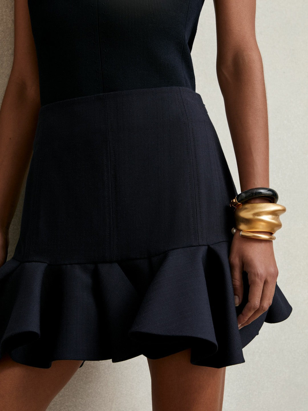 Ruffle-Hem Mini Skirt in Navy Women | Reiss