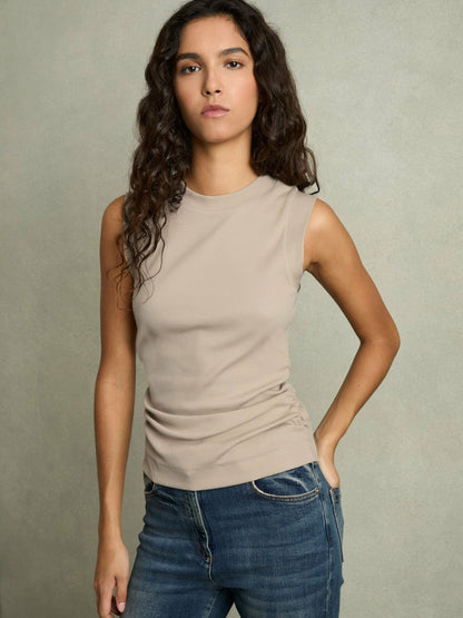 Ribbed Ruched Waist Vest in Camel Women | Reiss