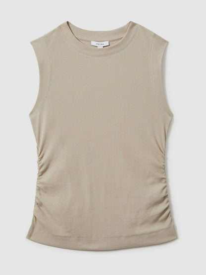 Ribbed Ruched Waist Vest in Camel Women | Reiss