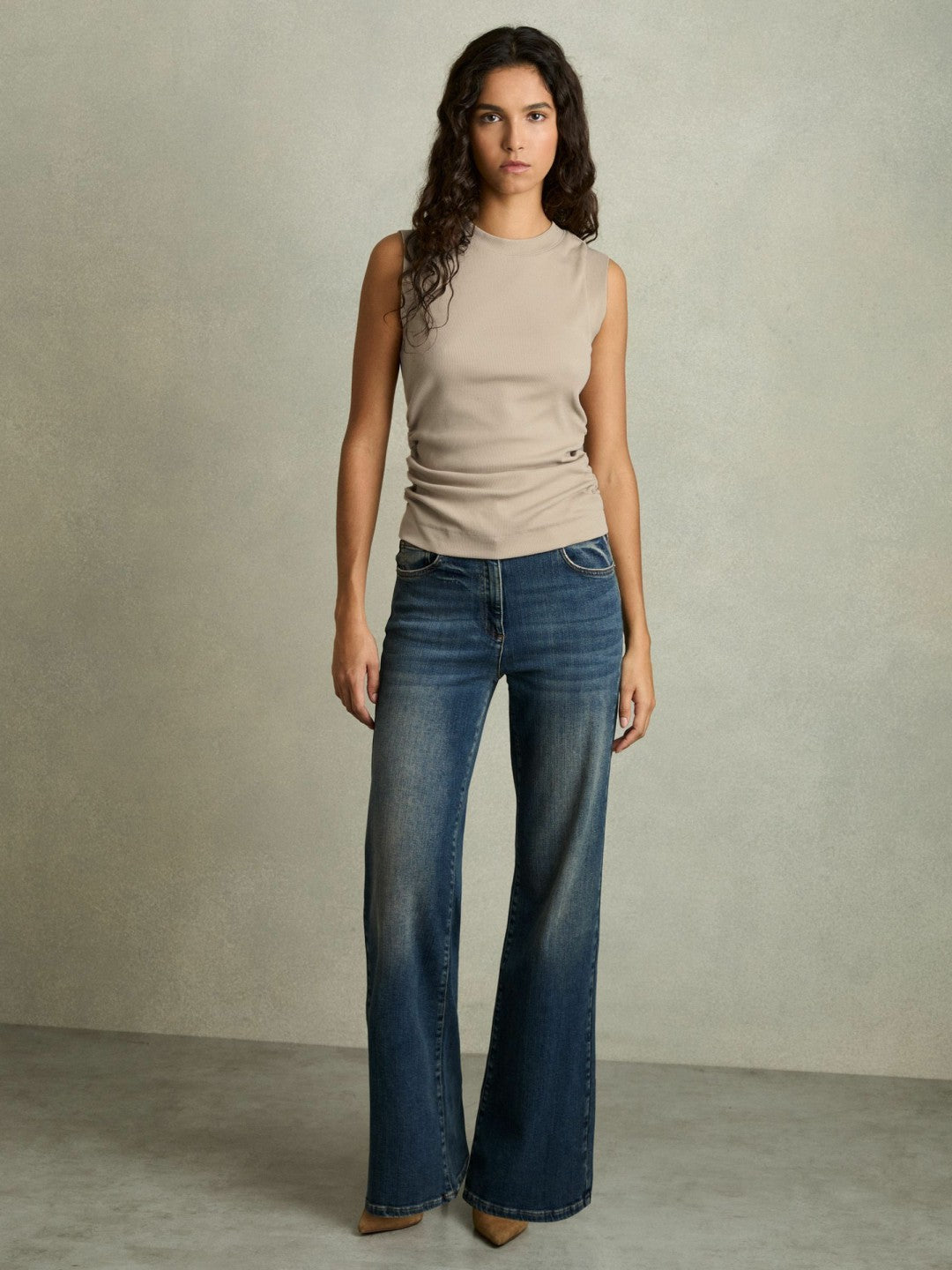 Ribbed Ruched Waist Vest in Camel Women | Reiss