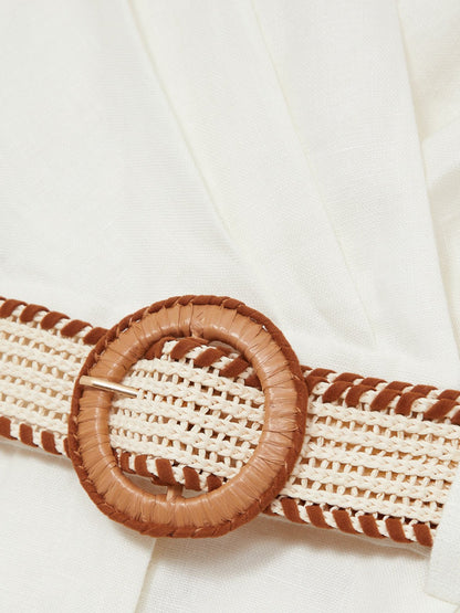 Linen Belted Sleeveless Wrap Playsuit in Cream Women | Reiss