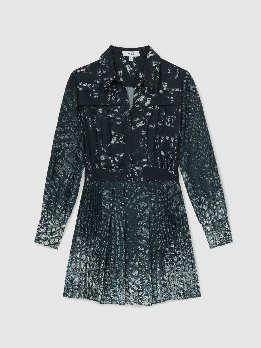 Printed Pleated Shirt Dress in Navy Women | Reiss
