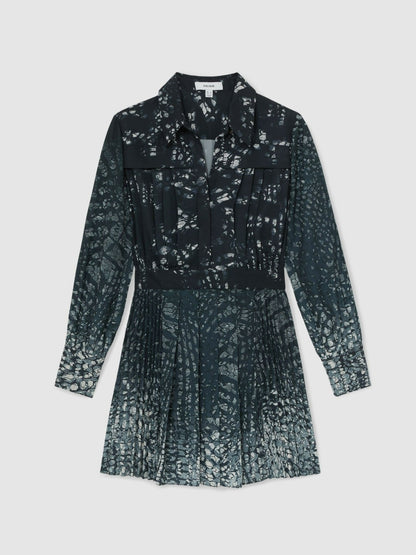Printed Pleated Shirt Dress in Navy Women | Reiss