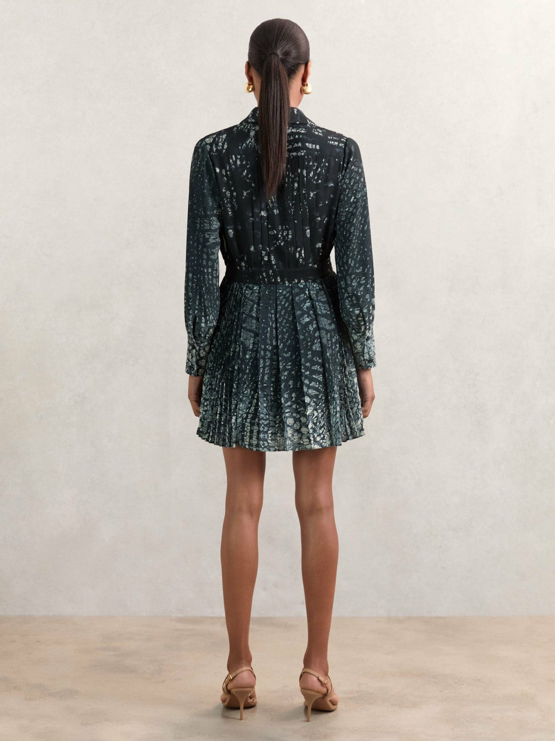 Printed Pleated Shirt Dress in Navy Women | Reiss