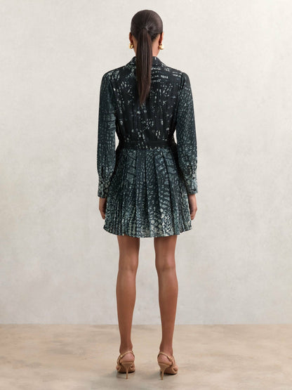 Printed Pleated Shirt Dress in Navy Women | Reiss