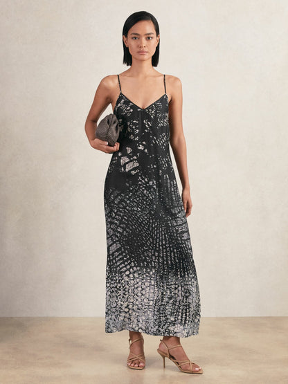 Printed Maxi Slip Dress in Navy Women | Reiss