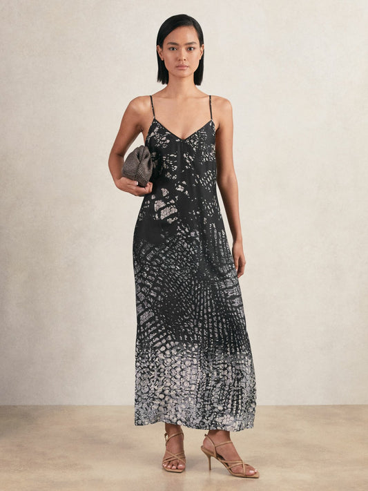 Printed Maxi Slip Dress in Navy Women | Reiss