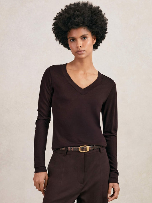 Jersey V-Neck Top in Plum Women | Reiss