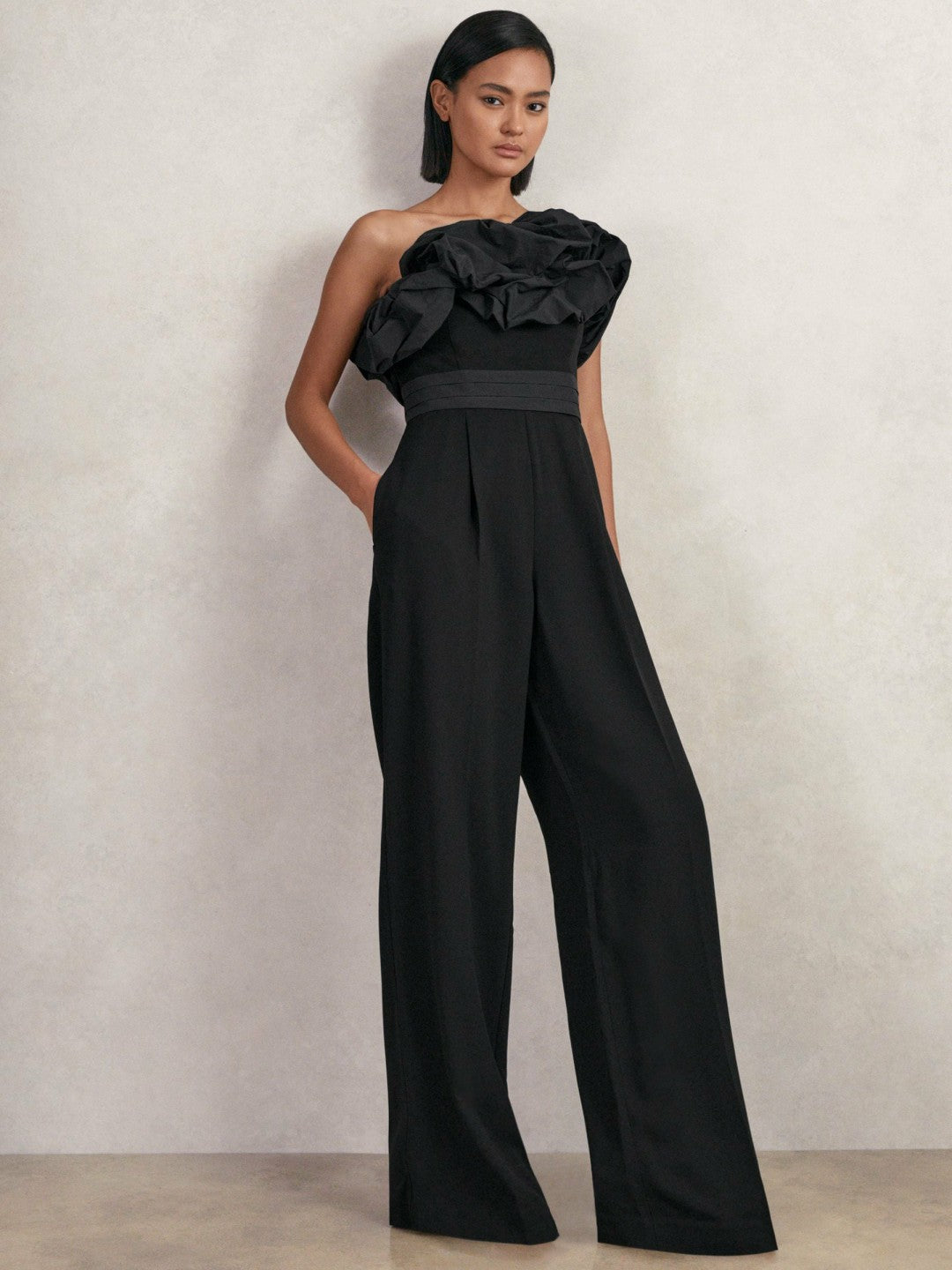 Sculptural Strapless Wide-Leg Jumpsuit in Black Women | Reiss