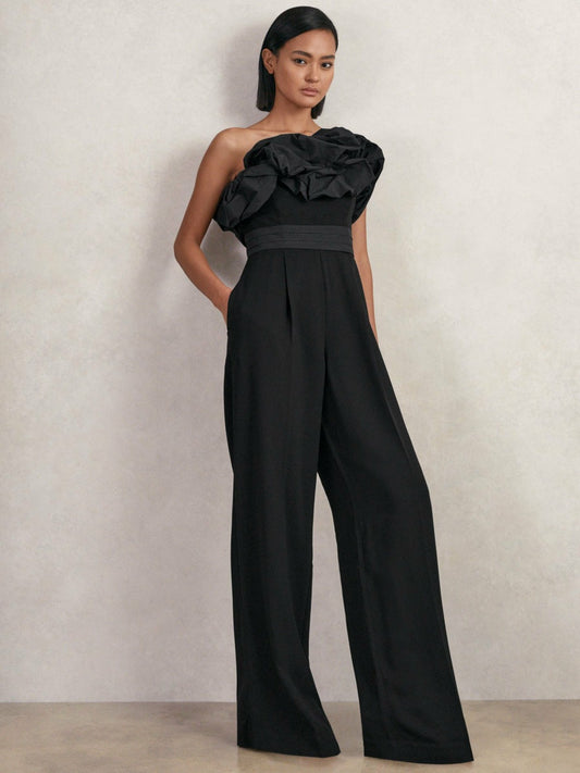Sculptural Strapless Wide-Leg Jumpsuit in Black Women | Reiss