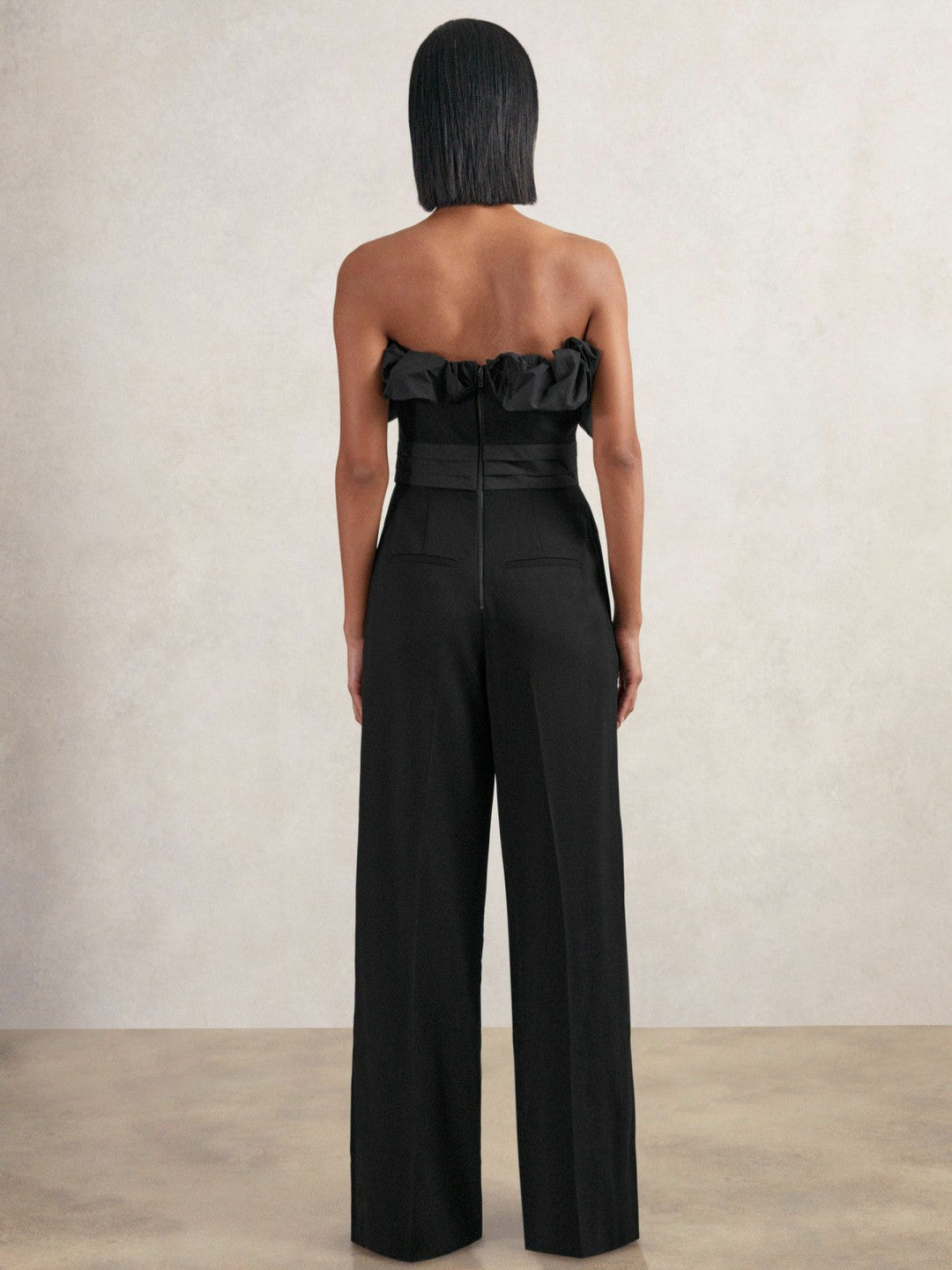 Sculptural Strapless Wide-Leg Jumpsuit in Black Women | Reiss
