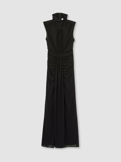 Petite Sheer Ruched Maxi Dress in Black Women | Reiss