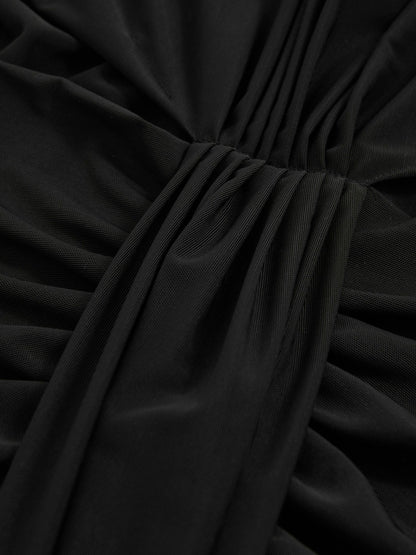 Petite Sheer Ruched Maxi Dress in Black Women | Reiss